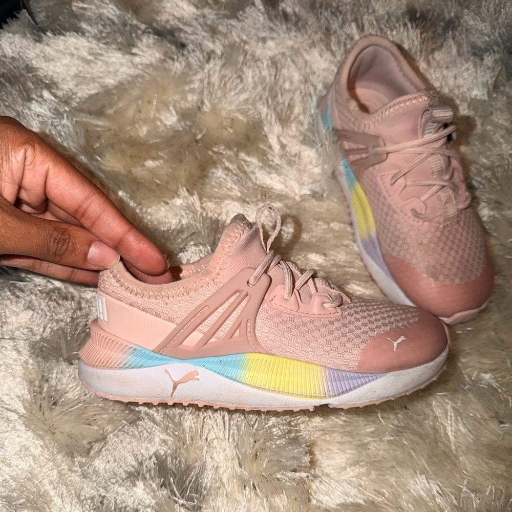 Puma Kids Blush Pink Sneakers with Pastel Rainbow Midsole